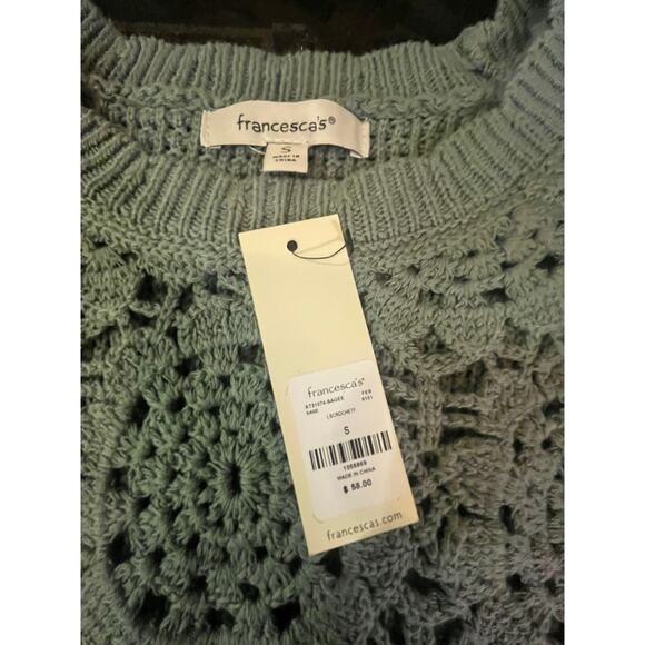 Francesca’s Sage Green Crochet Sweater Top - Scallop Hem - Picture 8 of 8